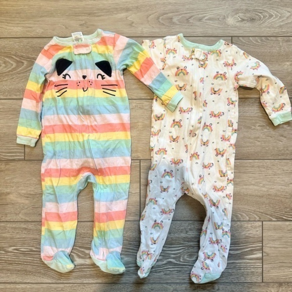 2 Carter's Baby Sleepers - Rainbow & Cat Design